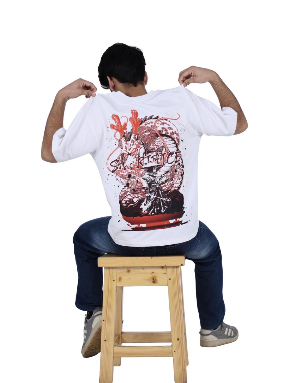 Sacrifice Graphic Printed OVERSIZED TSHIRT UNISEX FIT FC TERRY 100% COTTON
