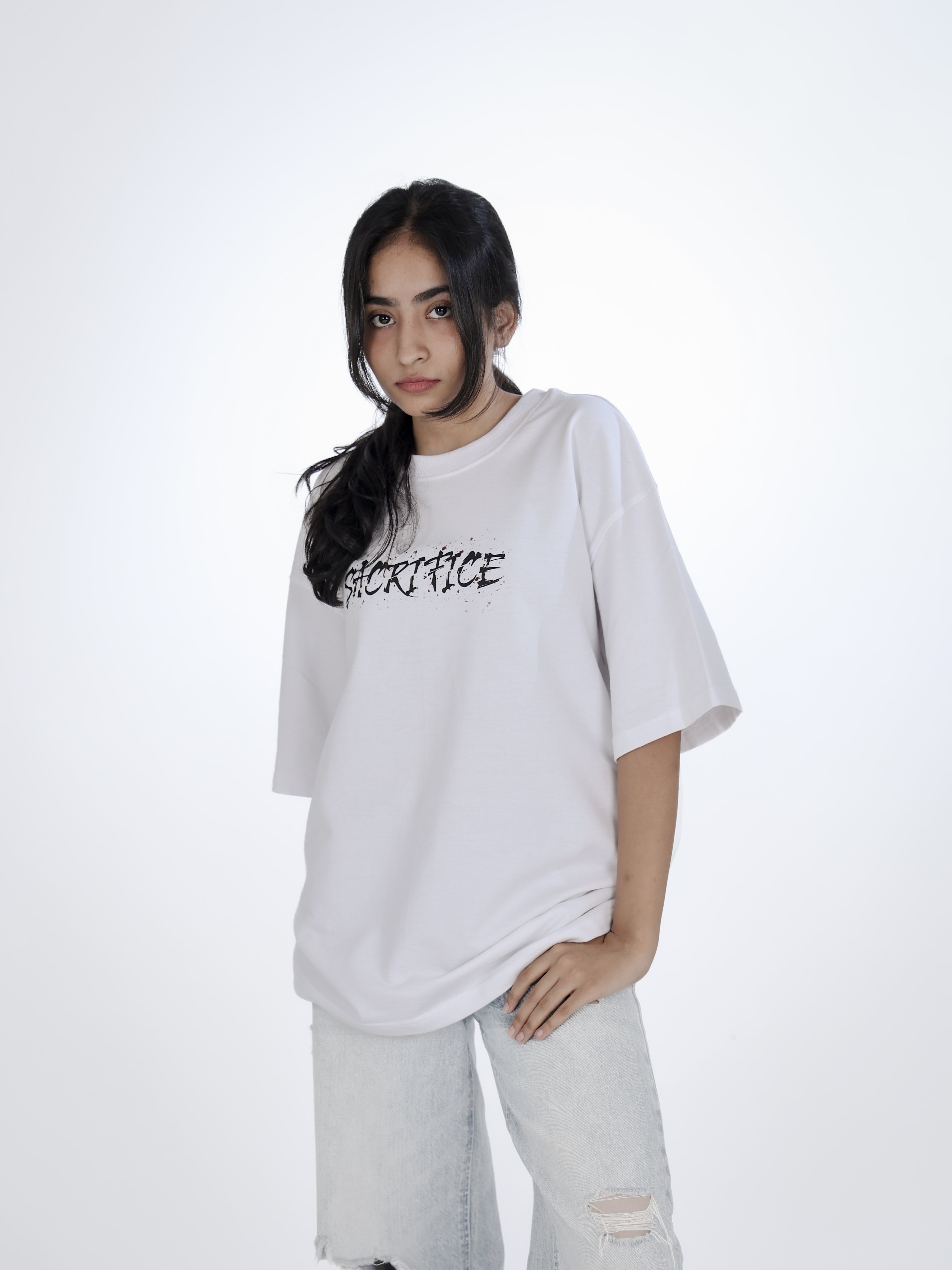 Sacrifice Graphic Printed OVERSIZED TSHIRT UNISEX FIT FC TERRY 100% COTTON