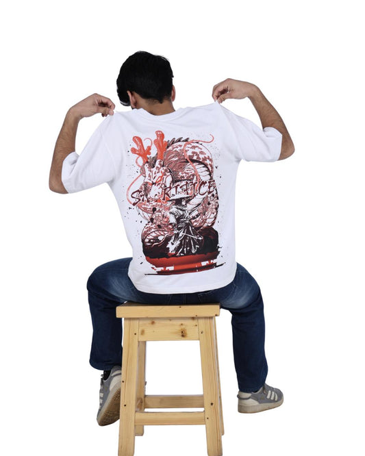 Sacrifice Graphic Printed OVERSIZED TSHIRT UNISEX FIT FC TERRY 100% COTTON